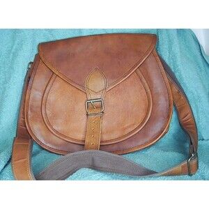Vintage Leather Purse Full Grain Saddle Medium Messenger Crossbody Bag 12X4X11"